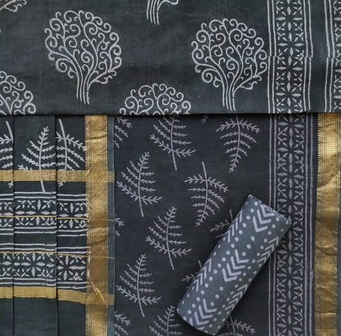 Elegant Hand Block Print Maheshwari Silk Suit Set (MSL18)